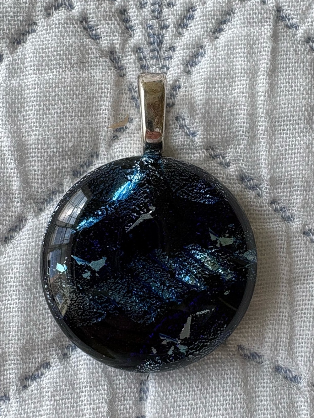 Handmade Deep Blue Dichroic Glass Pendant